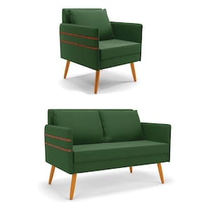 Kit 01 Namoradeira E 01 Poltrona Suede Verde Castanho