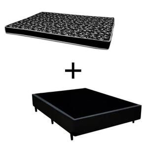 Cama Box Casal 138 Tecido Sintético Preto Com Colchão Hamburgo Bello Box - 100% Espuma - D28 Preto 54x138x188
