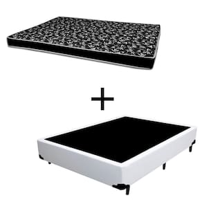 Cama Box Casal 138 Tecido Sintético Branco Com Colchão Hamburgo Bello Box - 100% Espuma - D28 Preto 54x138x188