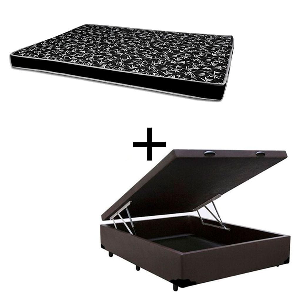 Cama Box Baú Casal 138 Tecido Sintético Marrom Com Colchão Hamburgo Bello Box - 100% Espuma - D28 Preto 55x138x188
