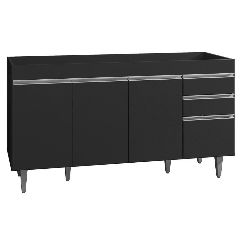 Balcão Gabinete Para Pia Sem Tampo 150cm Marrocos Preto - Lumil
