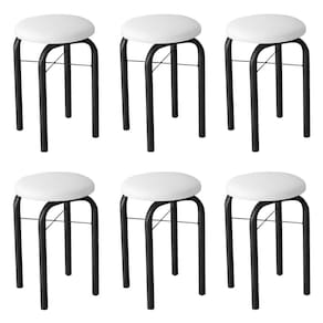 Kit 6 Banquetas Baixas Para Cozinha Em Aço Manu Sintético I01 Preto/branco - Mpozenato