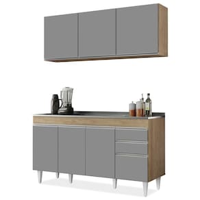 Armário Líbia E Balcão Com Pia Inox 150cm Tunísia L03 Castanho/cinza - Mpozenato