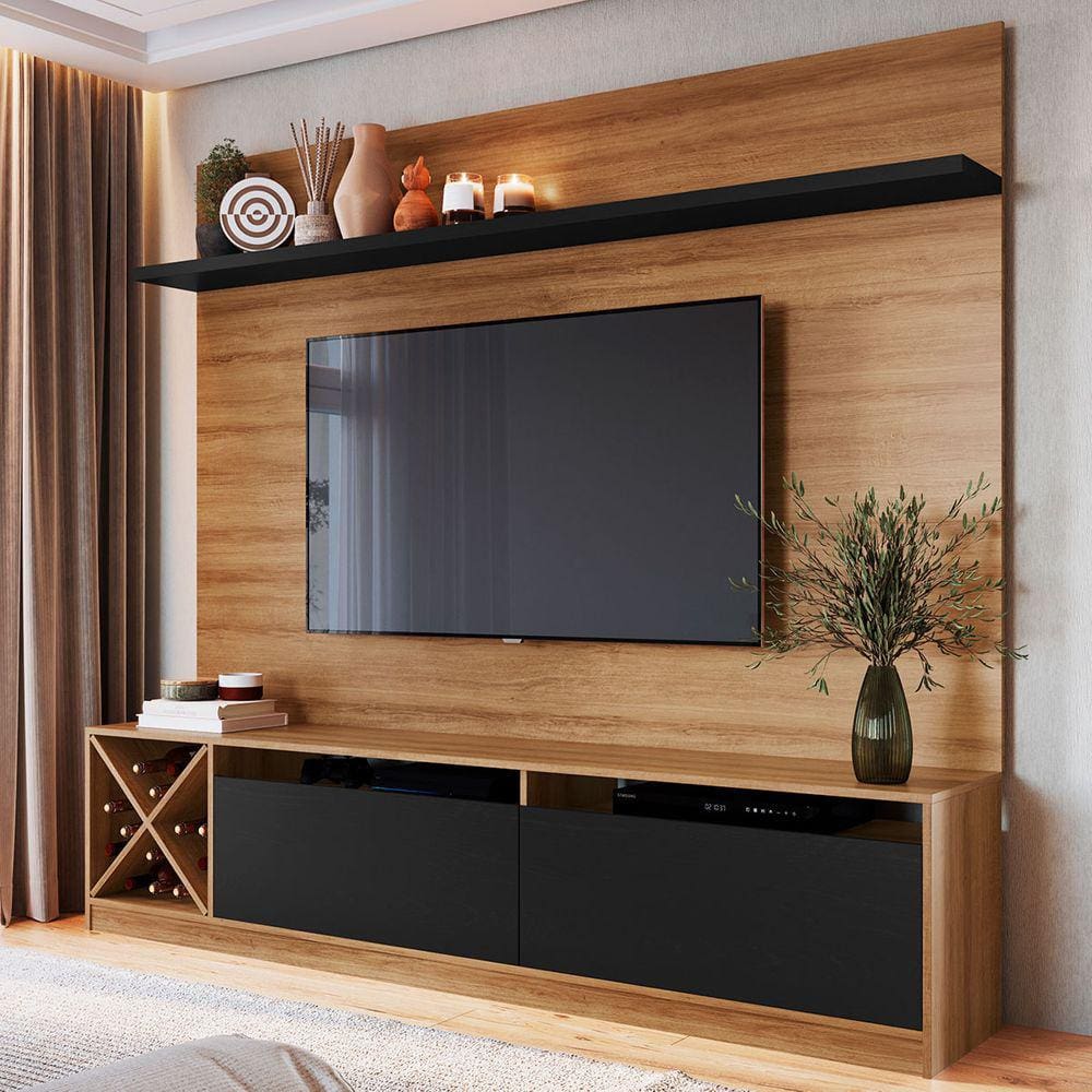 Rack Com Painel Para Tv Até 60 Polegadas 2 Portas 2023 Mn/Ptx Montana/Preto - Quiditá Móveis