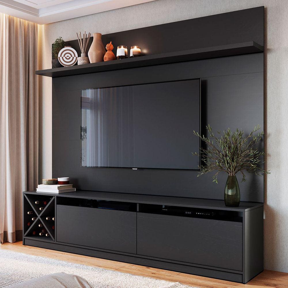 Rack Com Painel Para Tv Até 60 Polegadas 2 Portas 2023 Ptx Preto - Quiditá Móveis