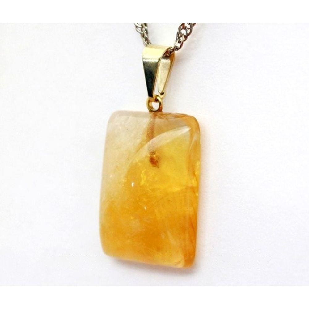 Colar Retangular Liso Citrino Pino Banho Dourado