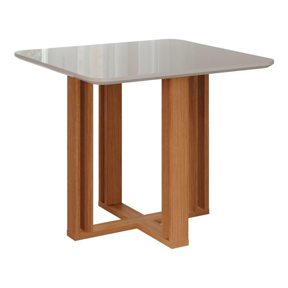 Mesa Quadrada para Sala De Jantar 94x94 Tampo De MDF Flora Cimol Nature/Off White