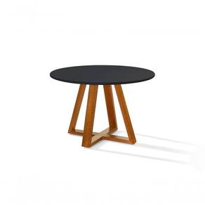 Mesa De Jantar Bela 105cm Redonda Tampo Vidro/mdf Preto