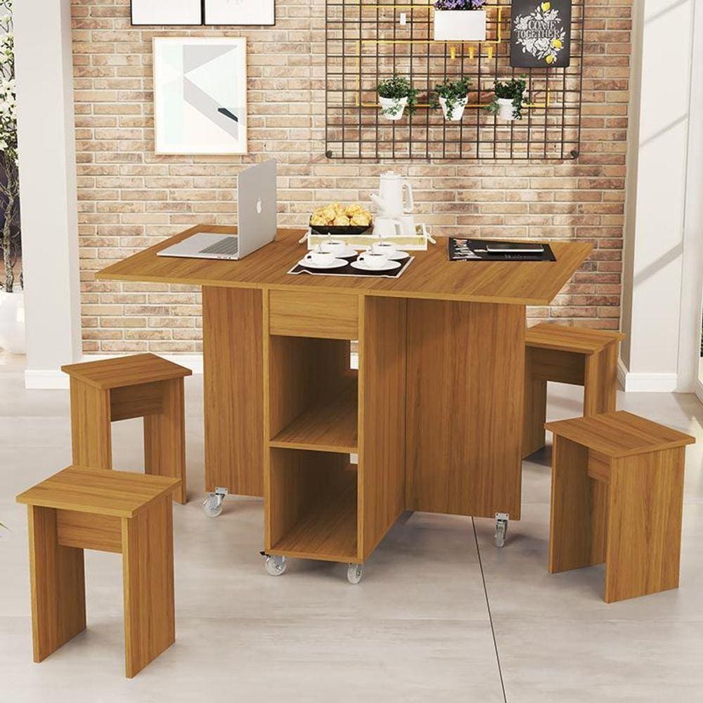 Mesa Dobrável Jade Com 4 Bancos Nature Nature