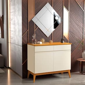 Buffet Aparador 2 Portas 2 Gavetas C/ Pés Em Madeira Giorgia off White E Cedro