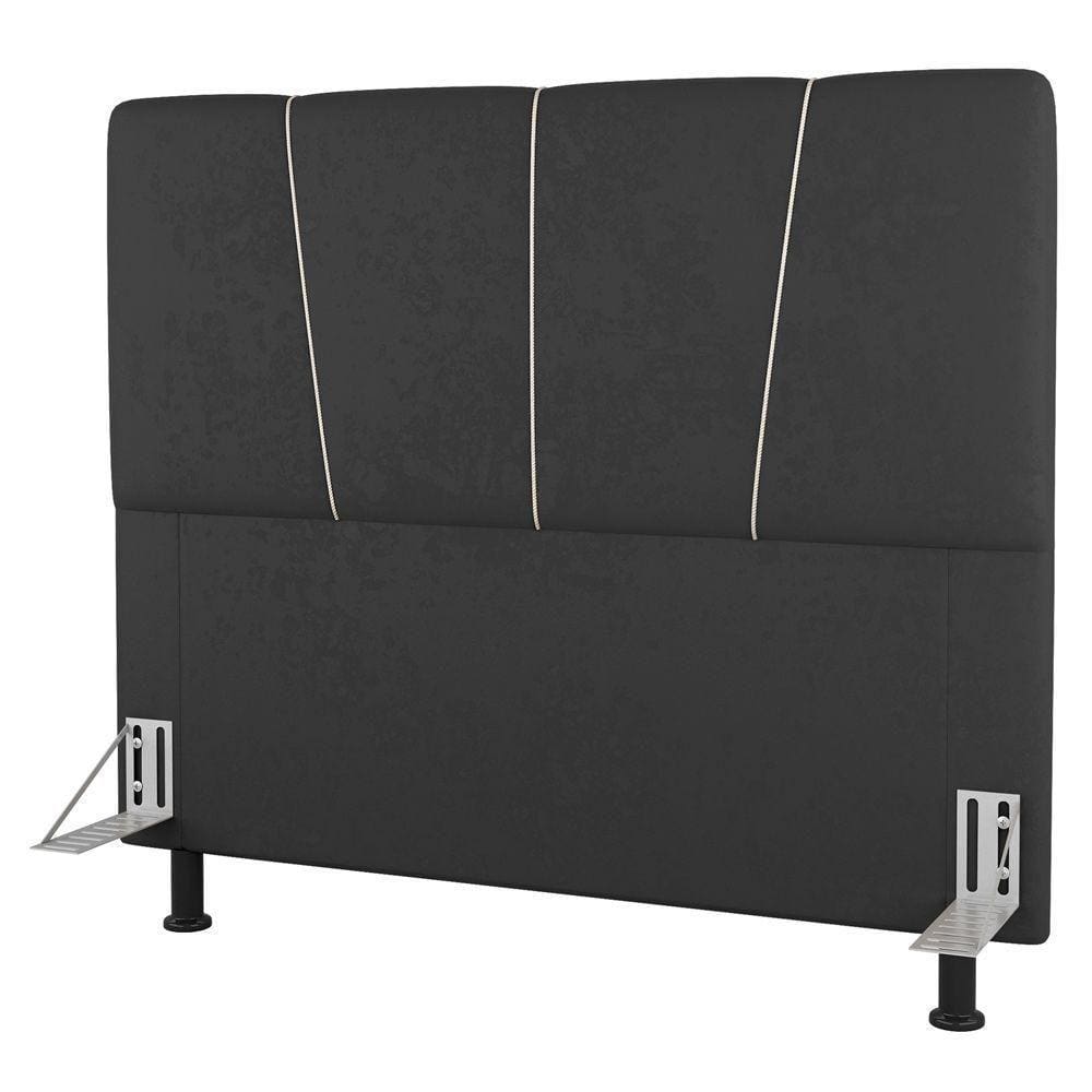 Cabeceira Cama Box Casal Queen Size Amber 160cm Estofada Suede Cinza Escuro - Desk Design