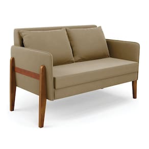 Namoradeira 2 Lugares Lana Suede Base De Madeira - D`rossi Cor Marrom Rato