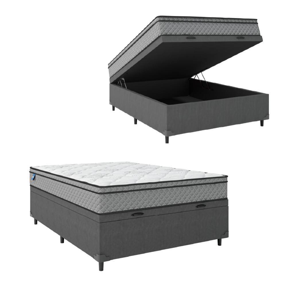 Cama Box Baú Casal Colchão Molas Ensacadas 138x188x65cm Cinza/branco Umaflex - Suporta 120kg