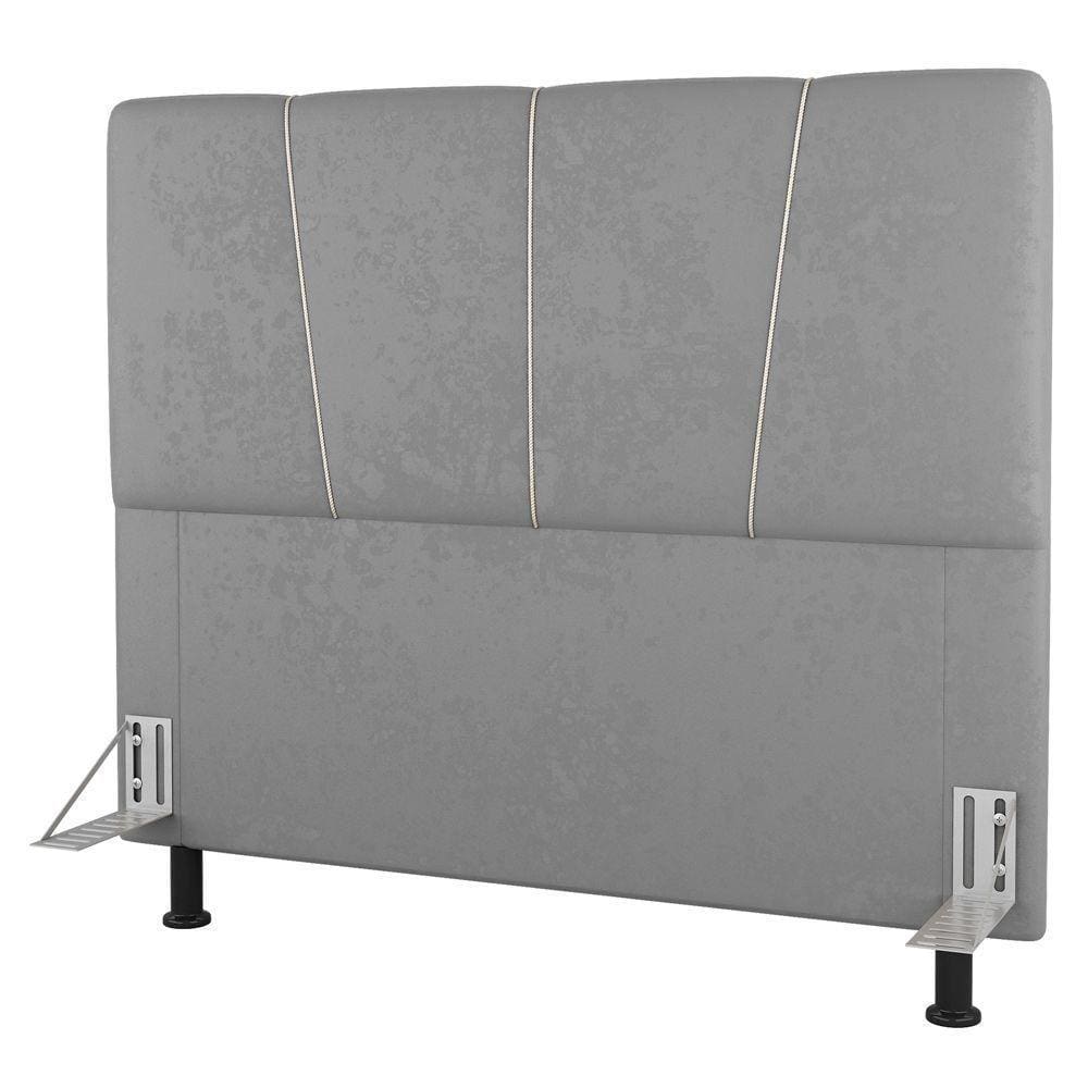 Cabeceira Cama Box Casal Amber 140cm Estofada Linho Cinza Claro - Desk Design