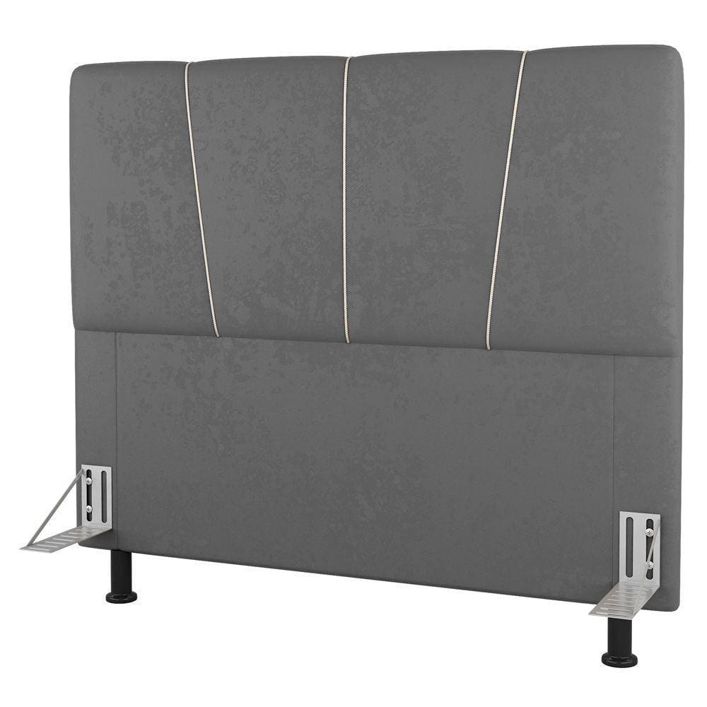 Cabeceira Cama Box Casal Queen Size Amber 160cm Estofada Sintético Cinza - Desk Design