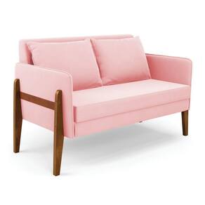 Namoradeira 2 Lugares Lana Suede Base De Madeira - D`rossi Cor Rosa Bebê