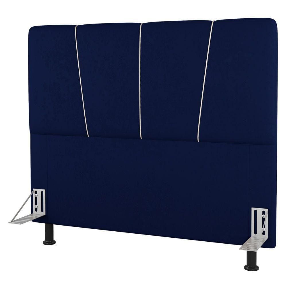 Cabeceira Cama Box Casal King Size Amber 195cm Estofada Veludo Azul Marinho - Desk Design