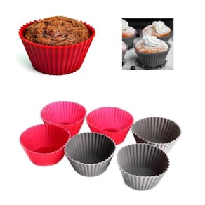 6 Mini Formas Cupcake Coração ou Redondo Silicone Muffin