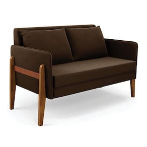 Namoradeira 2 Lugares Lana Suede Base De Madeira - D`rossi Cor Marrom