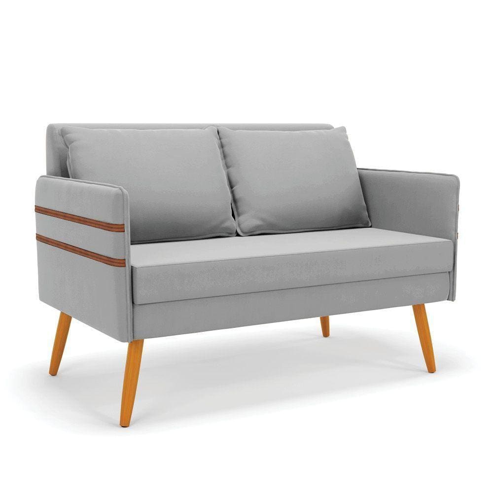 Namoradeira 02 Lugares Mari Suede Pés Palito Castanho D`rossi Cor Cinza