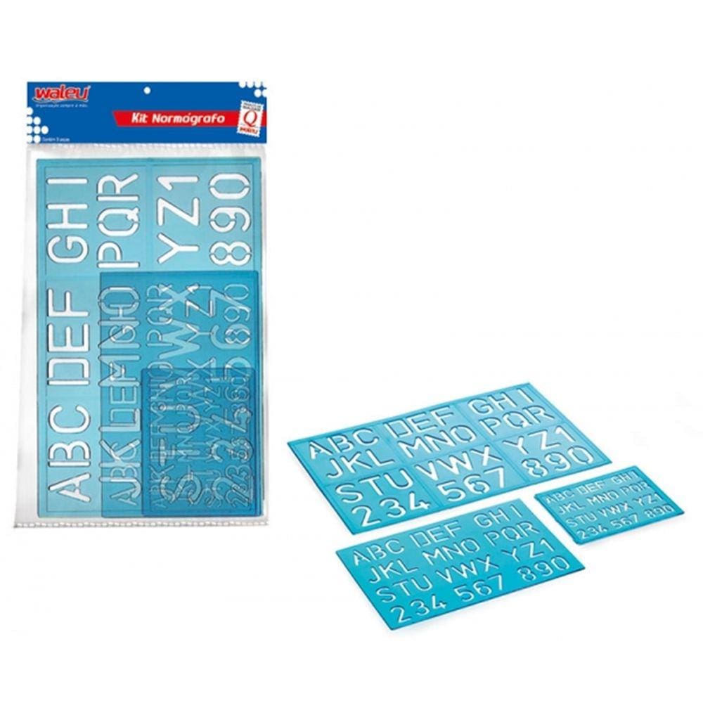 Kit Régua NORMOGRAFO 10/20/30 Plastico -AZUL