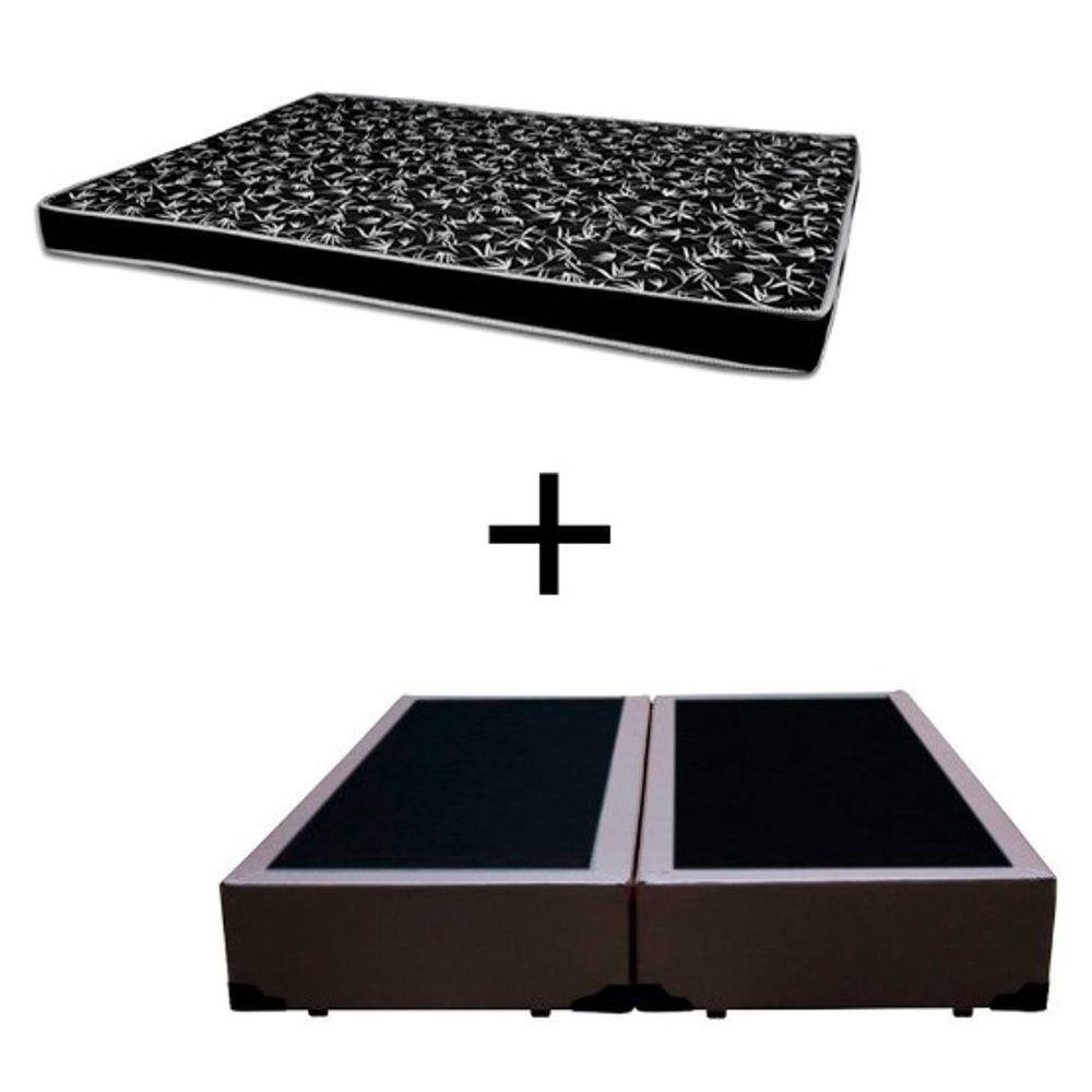 Cama Box Queen 158 Tecido Sintético Marrom Com Colchão Hamburgo Bello Box - 100% Espuma - D28 Preto 54x158x198