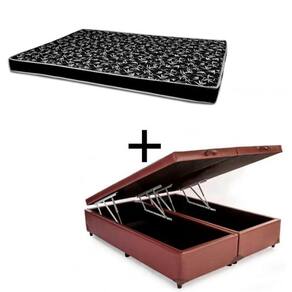 Cama Box Baú Queen 158 Tecido Sintético Marrom Com Colchão Hamburgo Bello Box - 100% Espuma - D28 Preto 55x158x198