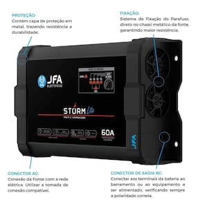 Fonte Automotiva Carregador Bateria Storm Lite 60A Jfa