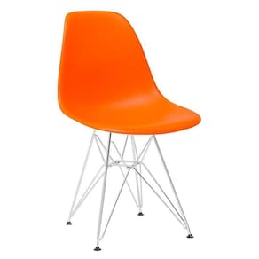 Cadeira Eames Eiffel Dkr Com Base De Metal Cromado Laranja Laranja