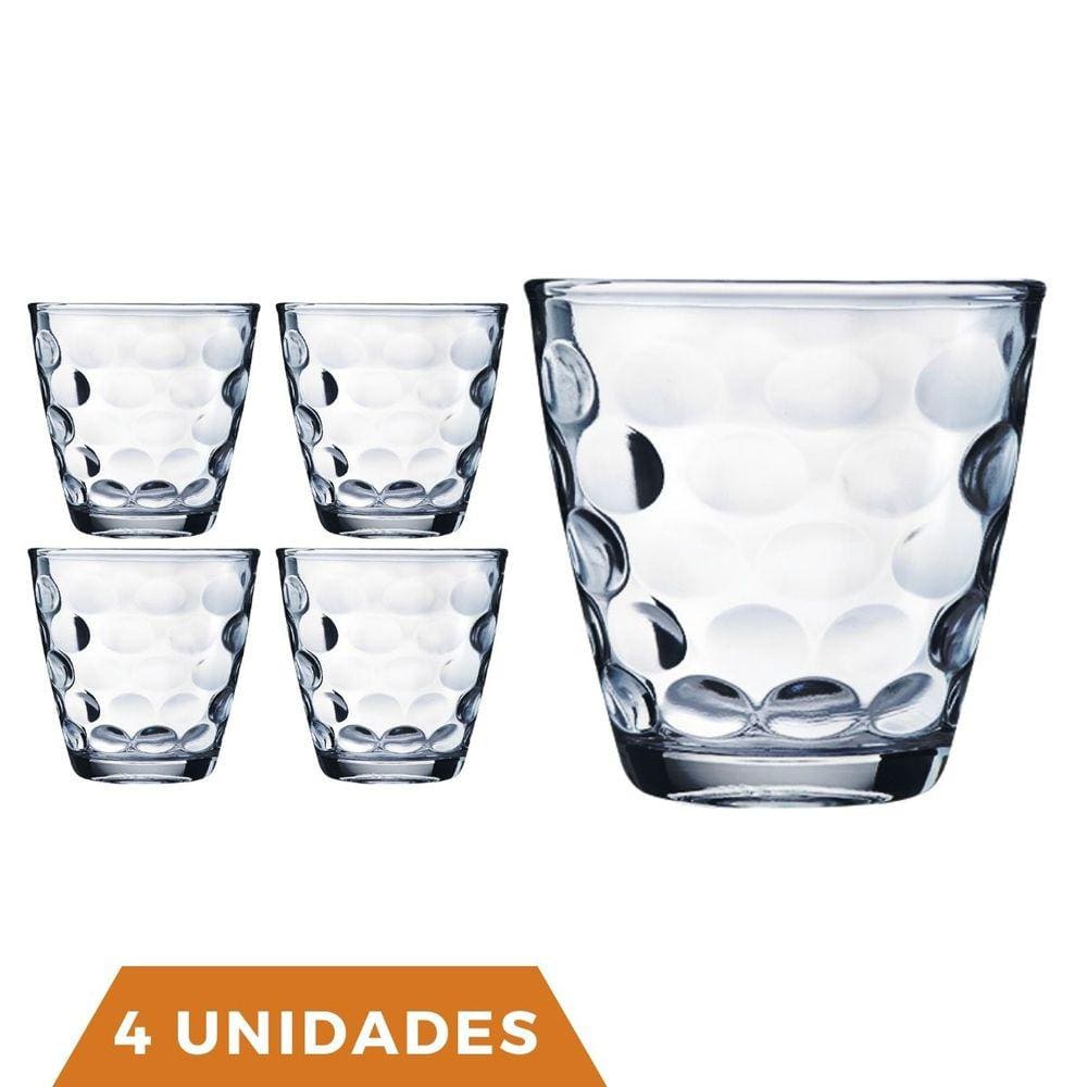 Kit Com 4 Copos de Vidro Transparente 250ML Bangkok Redondo