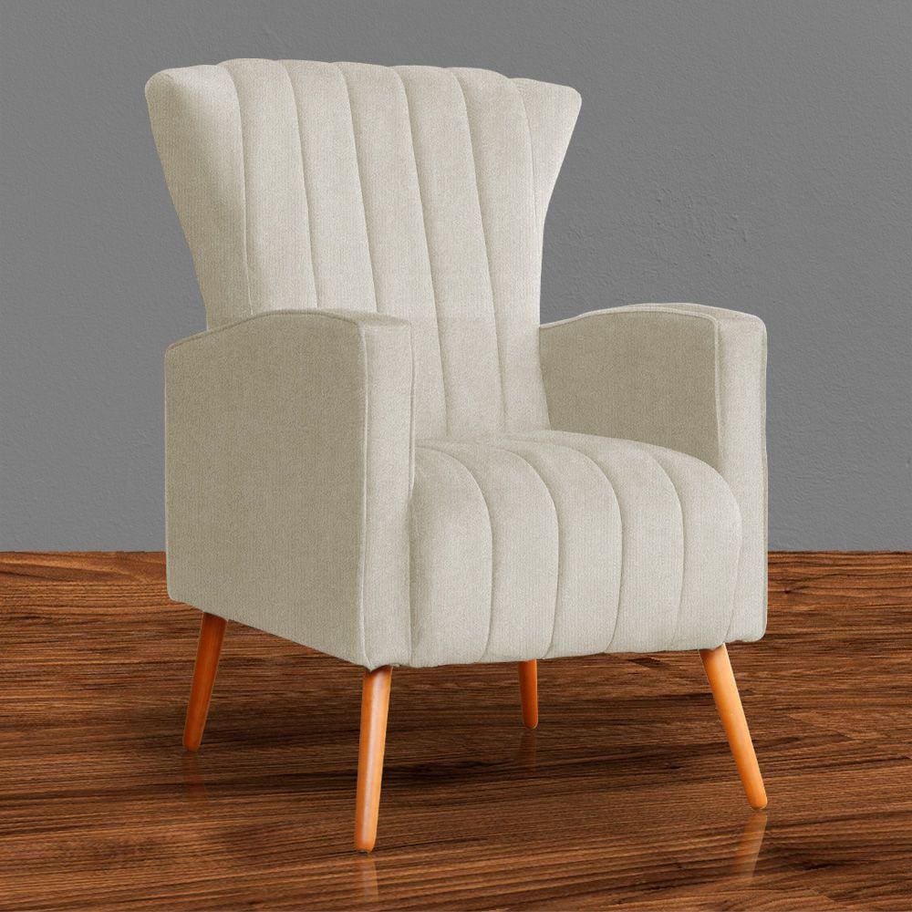 Poltrona Estofada Pés Palito Sala de Estar Melinda Suede Bege - LM DECOR