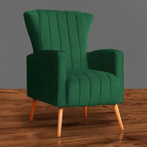 Poltrona Estofada Pés Palito Sala de Estar Melinda Veludo Verde - LM DECOR