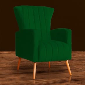 Poltrona Estofada Pés Palito Sala de Estar Melinda Suede Verde - LM DECOR