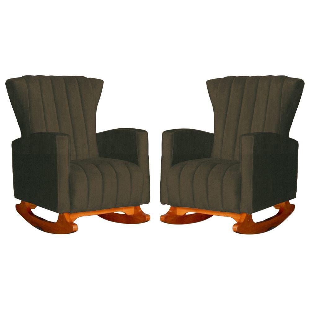 Conjunto 2 Poltronas Estofadas de Balanço Melinda Suede Marrom - LM DECOR