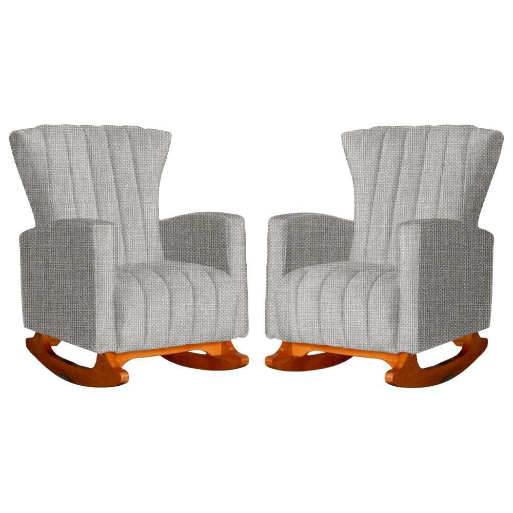 Conjunto 2 Poltronas Estofadas de Balanço Melinda Linho Bege - LM DECOR
