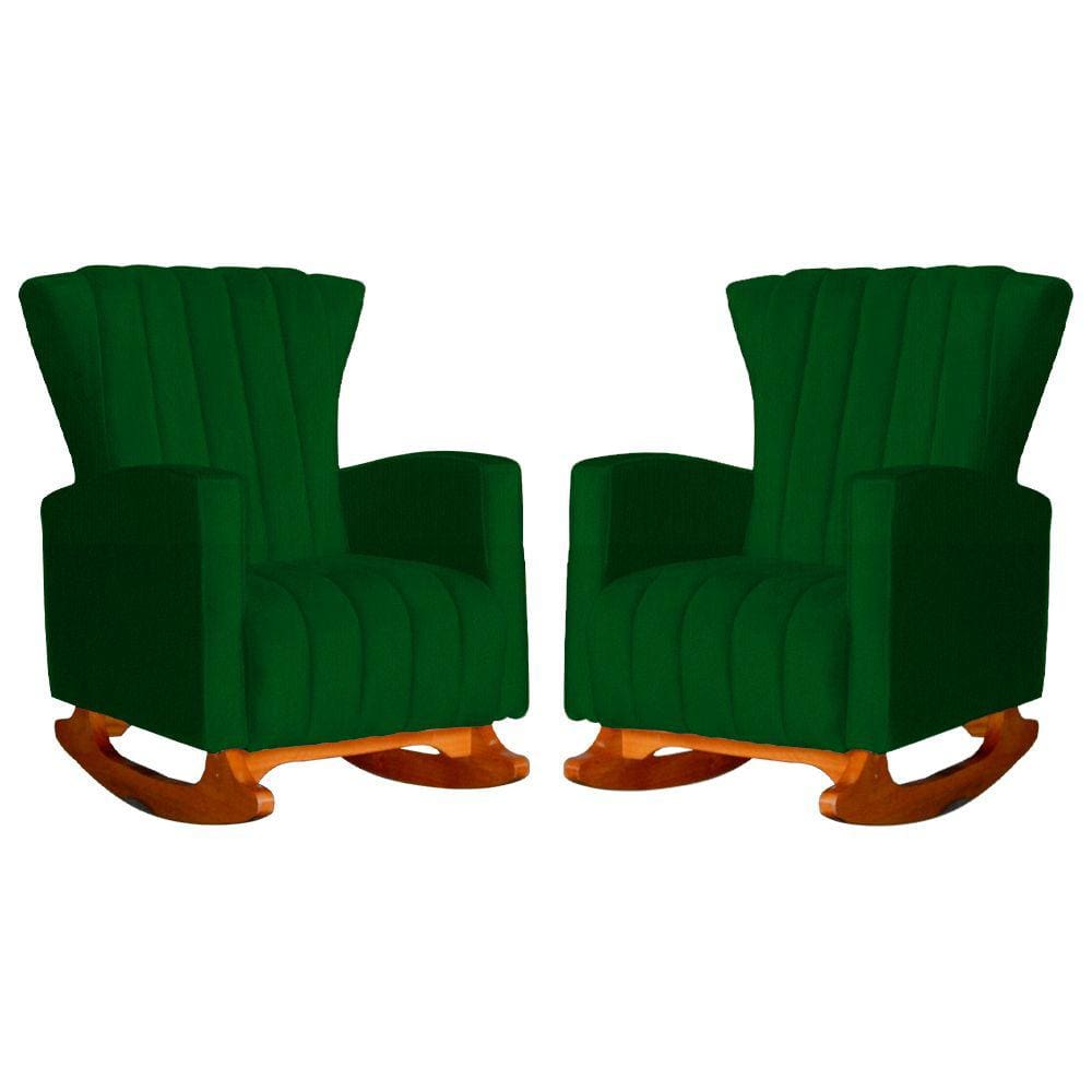 Conjunto 2 Poltronas Estofadas de Balanço Melinda Suede Verde - LM DECOR