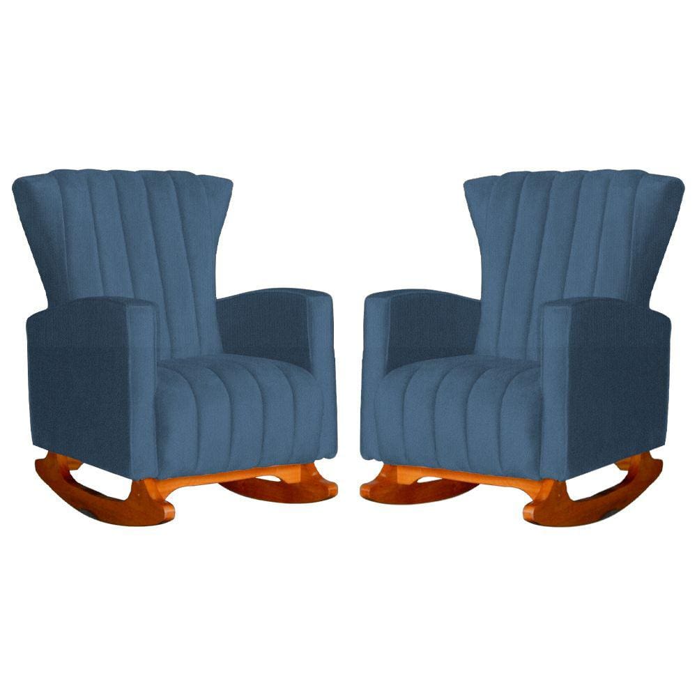 Conjunto 2 Poltronas Estofadas de Balanço Melinda Suede Azul Royal - LM DECOR