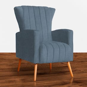 Poltrona Estofada Pés Palito Sala de Estar Melinda Linho Azul - LM DECOR