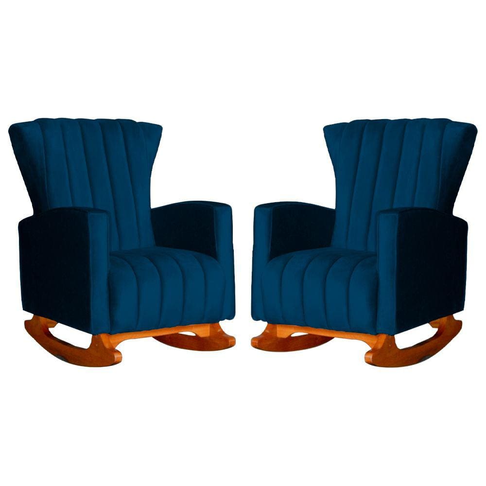 Conjunto 2 Poltronas Estofadas de Balanço Melinda Veludo Azul Marinho - LM DECOR