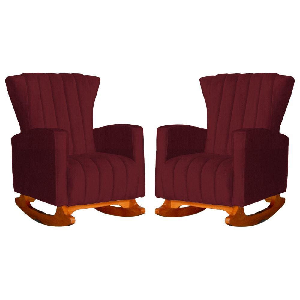 Conjunto 2 Poltronas Estofadas de Balanço Melinda Suede Vermelho Bordo - LM DECOR