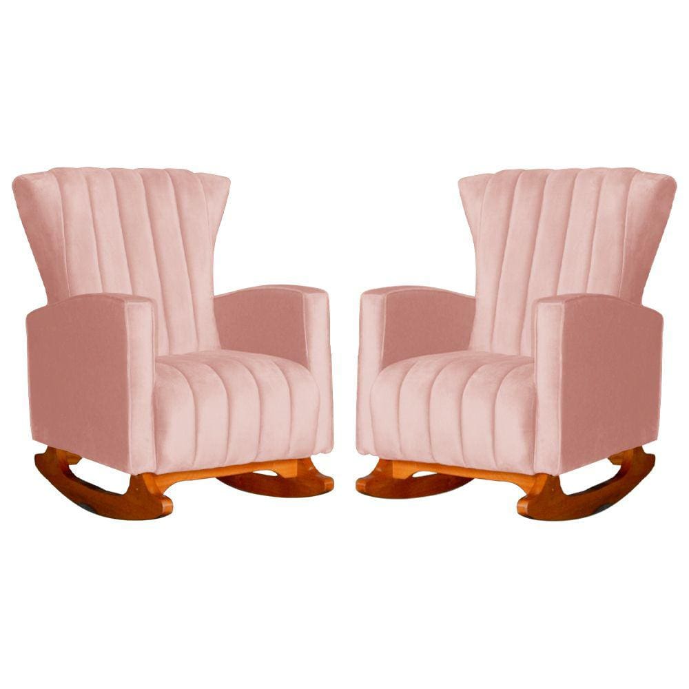 Conjunto 2 Poltronas Estofadas de Balanço Melinda Veludo Rosa - LM DECOR