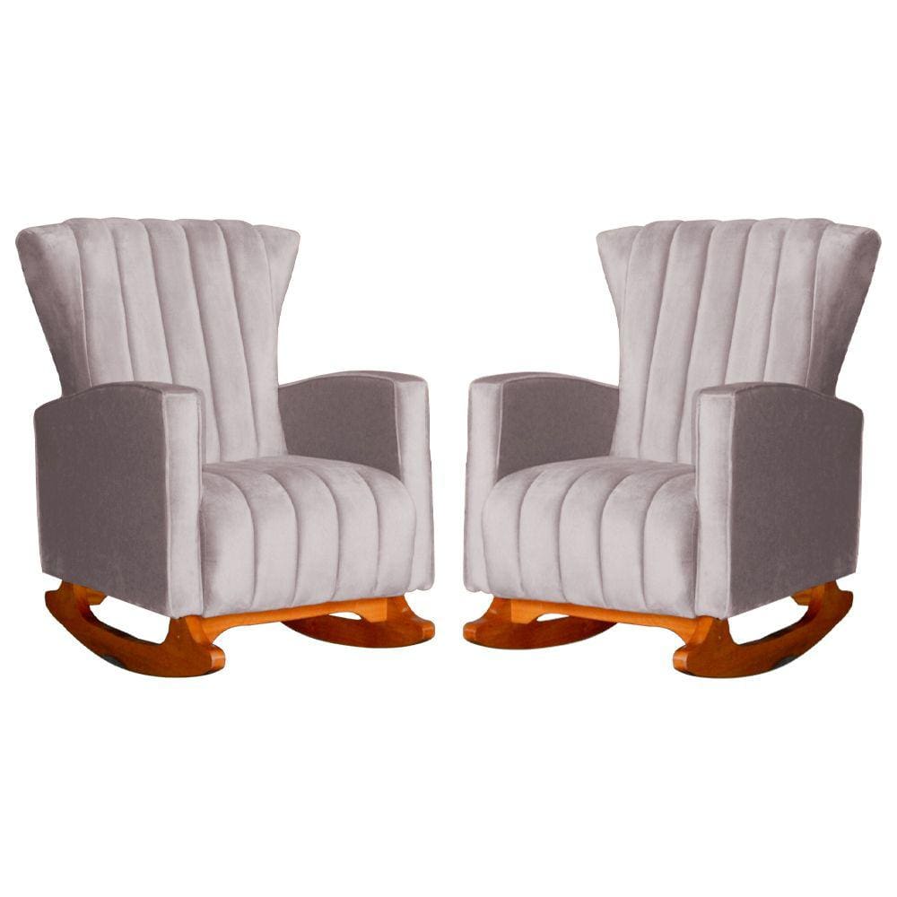 Conjunto 2 Poltronas Estofadas de Balanço Melinda Veludo Rose - LM DECOR
