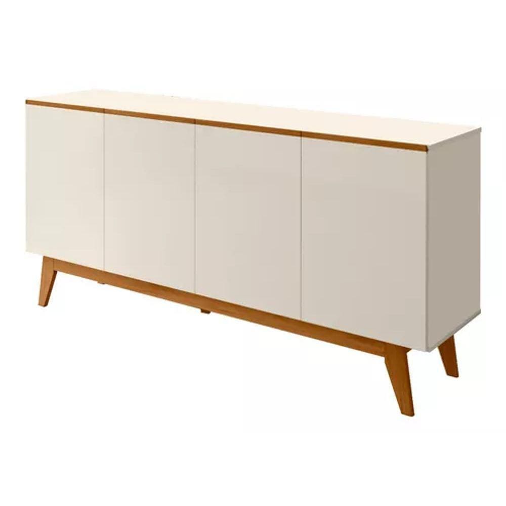 Aparador Armário Buffet Ares Lux 4 Portas C/ Base Em Madeira Off White