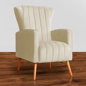 Poltrona Estofada Pés Palito Sala de Estar Melinda Veludo Bege - LM DECOR