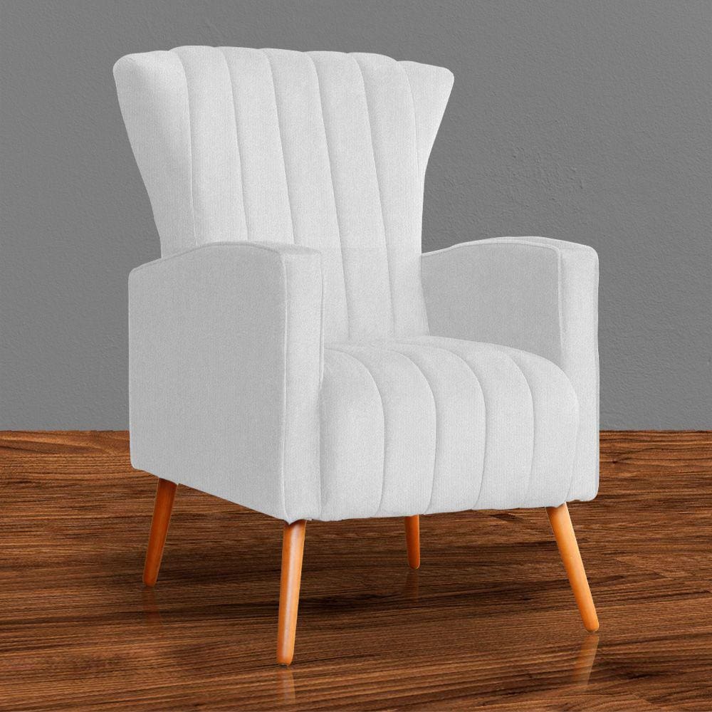 Poltrona Estofada Pés Palito Sala de Estar Melinda Suede Branco - LM DECOR