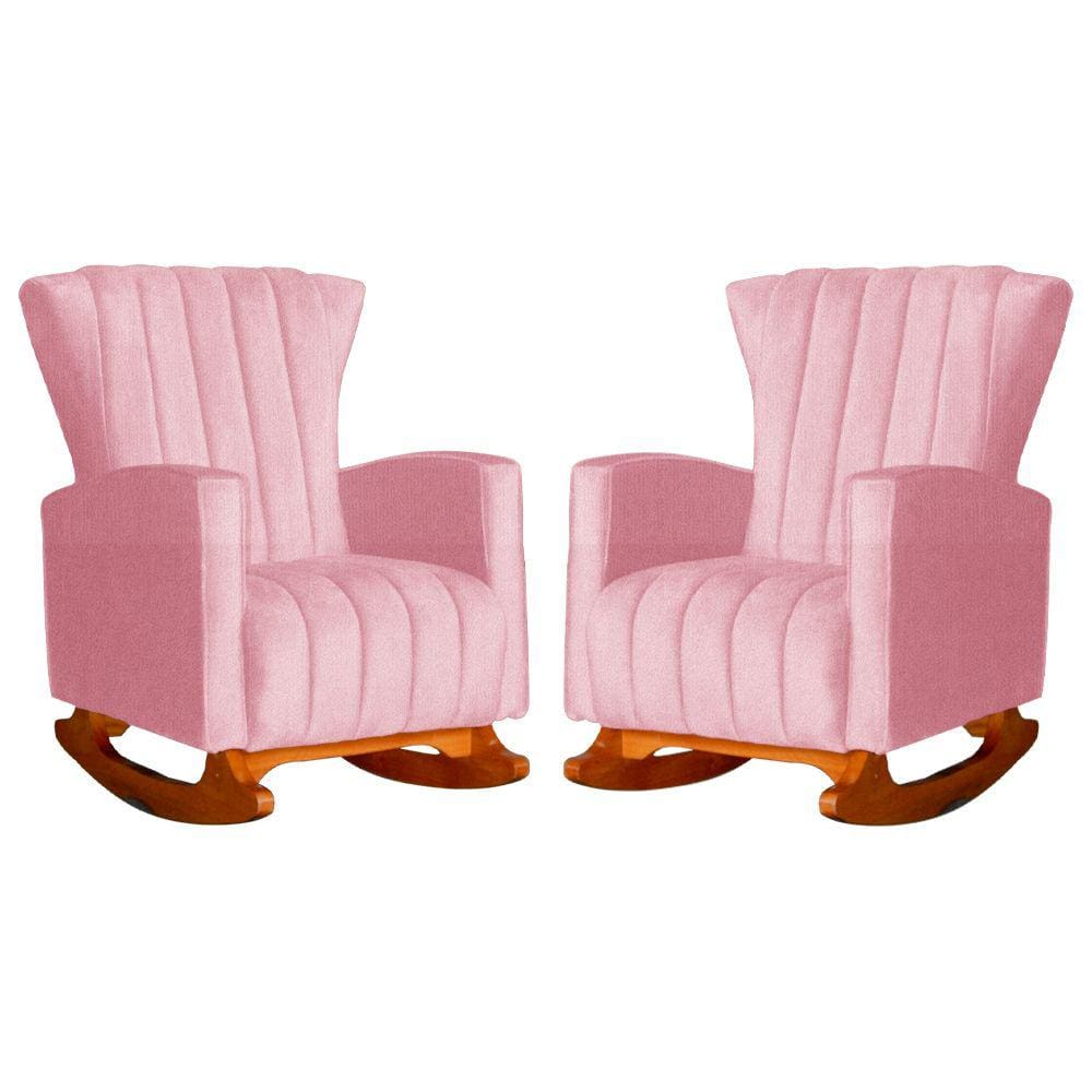 Conjunto 2 Poltronas Estofadas de Balanço Melinda Suede Rosa Barbie - LM DECOR