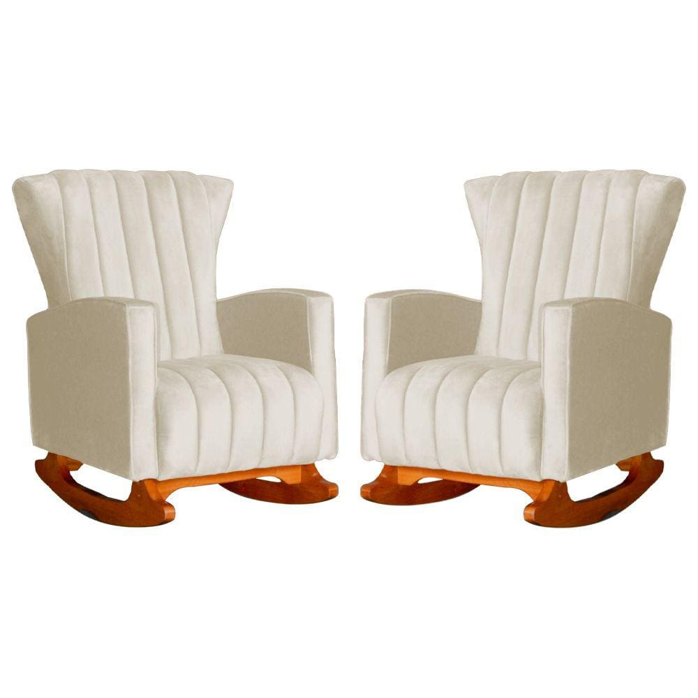 Conjunto 2 Poltronas Estofadas de Balanço Melinda Veludo Bege - LM DECOR