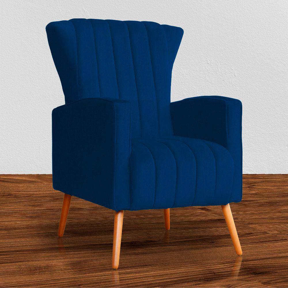 Poltrona Estofada Pés Palito Sala de Estar Melinda Suede Azul Marinho - LM DECOR