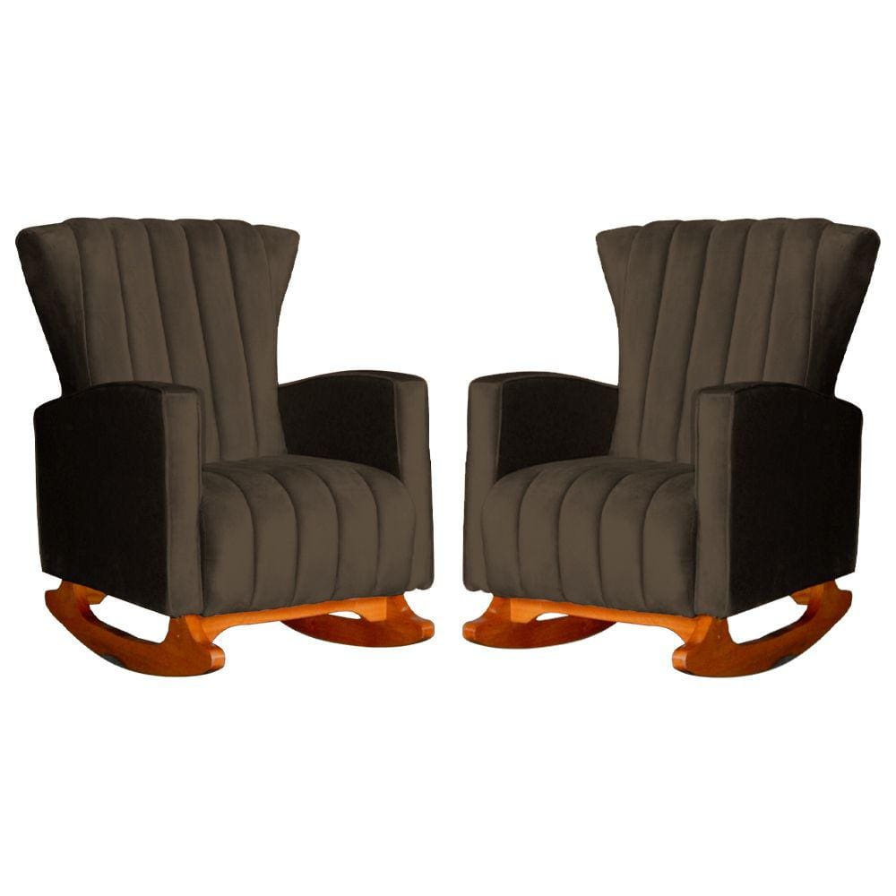 Conjunto 2 Poltronas Estofadas de Balanço Melinda Veludo Marrom - LM DECOR
