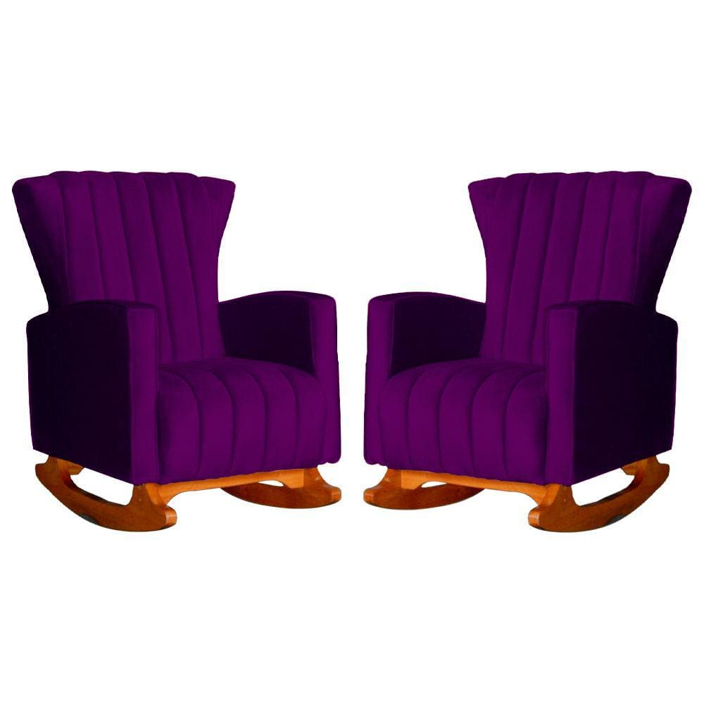 Conjunto 2 Poltronas Estofadas de Balanço Melinda Veludo Roxo - LM DECOR